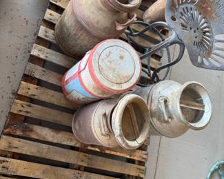 Set of Antiques- Milk Jugs and seat