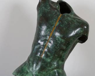 LOT 30 – Italian Bronze Torso by Sandro Granucci. Italian patinated bronze torso, on a marble base, the surface worked in green patina with an inset line of acrylic colour. Acquired directly from the sculptor in La Mole, Tuscany.
