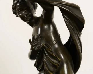 LOT 33 – French 19c. Bronze - after Falconet’s mid-18th c. original, named “Psyche”, on a Gilt Brass “Socle” (Pedestal). French 19c., after Falconet’s mid-18th century original, named “Psyche”; patinated bronze with gilt brass “socle”. Purchased in NYC at James Grafstein Antiques.