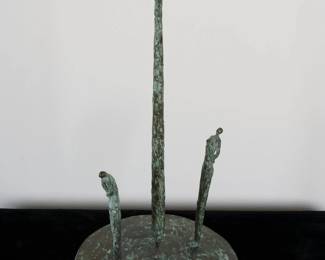 LOT 31 – Italian Bronze, “Spirit of the Poplar” by Sandro Granucci. Italian bronze; a group of three attenuated figures rising from a circular bronze base. Acquired directly from the sculptor in La Mole, Tuscany.