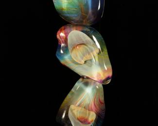 LOT 39 – Italian Glass Sculpture, “Tre Sassi”, by Dino Rosin of Murano. Italian blown glass sculpture, “Tre Sassi”, (meaning “Triple Stones / Triple Rocks”), using a lost secret process rediscovered by Rosin after 200 years with Beautiful lucite base. Purchased in San Francisco.