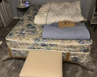 full size bed, small bench