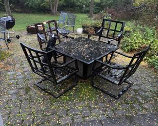 Patio set with propane heater center  fire 
