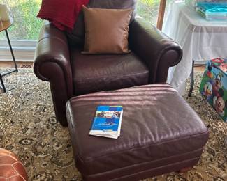Genuine leather chair and ottoman 
