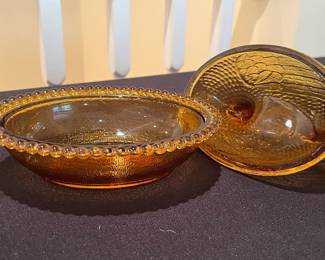 Indiana Glass Amber Gold Hen on Nest candy dish