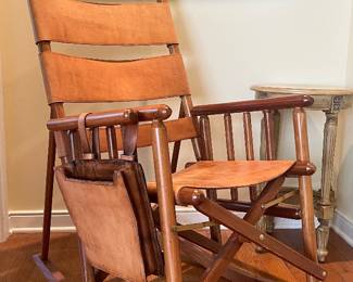 Costa Rican leather folding rocking chair