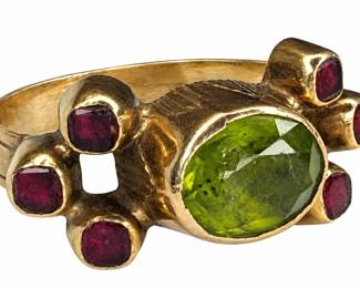 Antique Edwardian 18k Gold, Peridot, & Garnet Ring