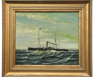 Oil Painting of United States Navy Steam Ship, L. BRAUN