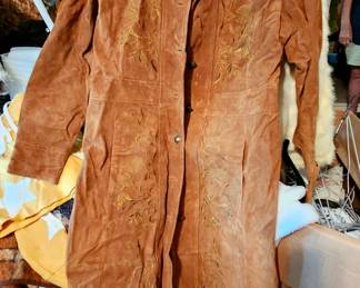 Vintage faux-suede embroidered duster