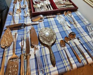 Two sets of serving pieces of Gorham Strasbourg along with miscellaneous Sterling and silver plate