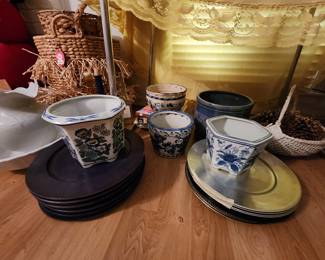Several blue and white Chinoiserie Planters and bowls