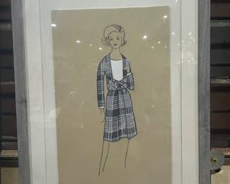 Original framed fashion drawings from the 1960a