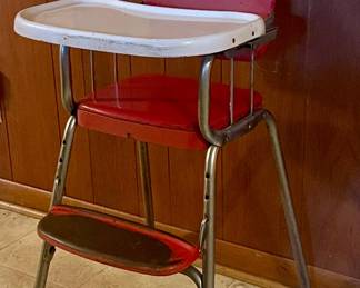 VINTAGE RED METAL HIGH CHAIR