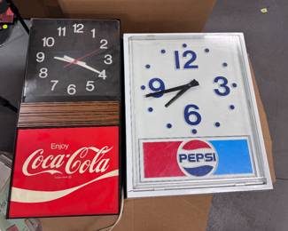 Vintage Coca Cola and Pepsi clocks 