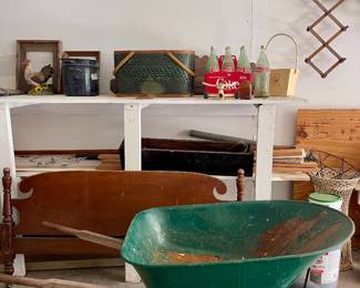 WHEELBARROW, PICNIC BASKET, FRAMES