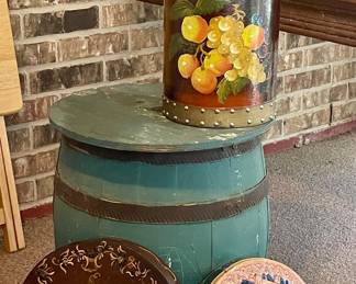 VINTAGE BARREL, HAND PAINTED BOXES