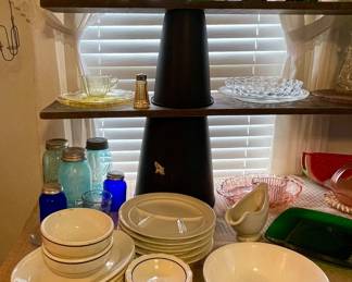 VASELINE GLASS, RESTAURANT WARE, OLD JARS