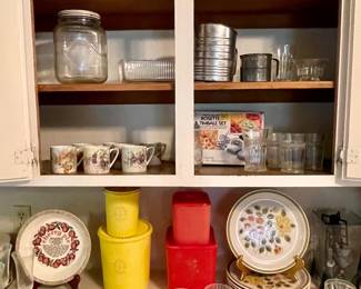TUPPERWARE, GLASSWARE, OLD COFFEE JAR