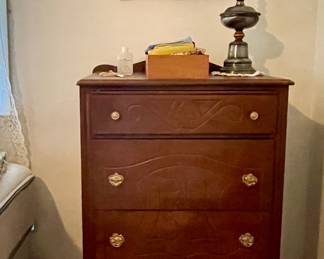 ANTIQUE DRESSER, FLORAL PAINTING