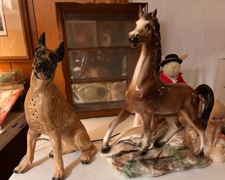   Mid Century TV Lamps  the sitting GREAT Dane and the Prancing Horse.
