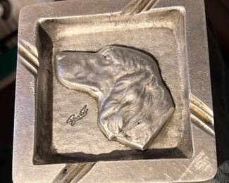 Cast aluminum ashtray w/ hunting dog by Bruce Fox.
