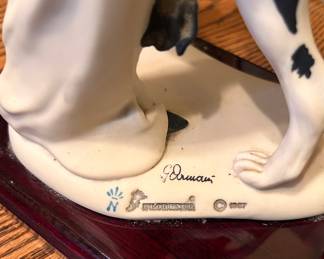 Bottom of the "Lady with a GREAT  DANE" marked with the stamp and G. Armani