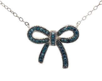 Natural Fancy Blue Diamond Ribbon Bow-Tie Necklace