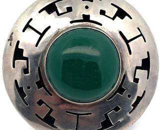 MADE IN MEXICO Green Chalcedony Cabochon Aztec Navajo Pin/Brooch