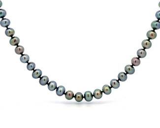 Cultured Green Blue Pearl Single Strand Necklace