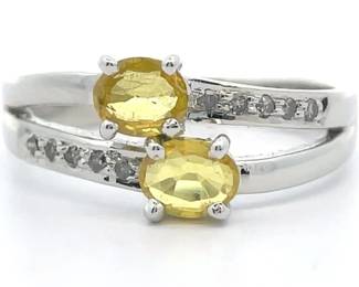 Oval Natural Yellow Sapphire & Diamond Double Stack Ring