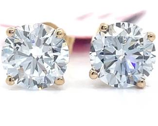 2 Carat Diamond Round Solitaire Stud Earrings in 14k Yellow Gold