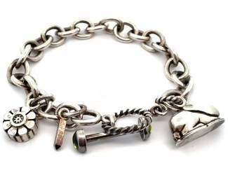Oversized Cable Link Charm Bracelet with Toggle Clasp