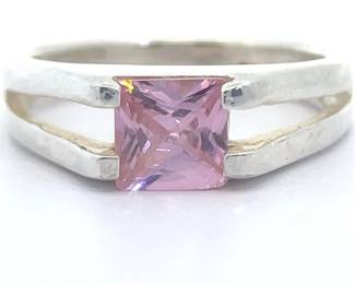 Princess Cut Pink Ice Cubic Zirconia Split Shank Solitaire Ring