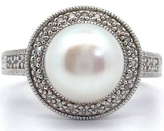 Large Mabe Pearl & Crystal Ring