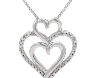 Pavé Diamond Triple Heart Halo Pendant Necklace
