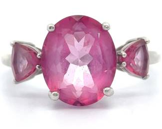 Oval & Triangle Cut Natural Pink Sapphire Three-Stone Ring