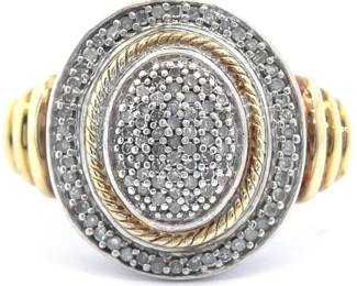Pavé Natural Diamond Oval Scalloped Two-Tone Ring