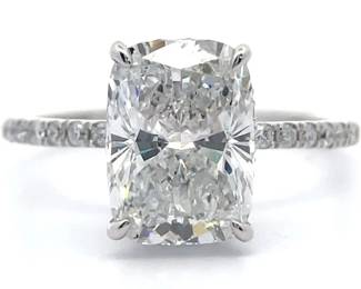 3.50 Carat Cushion Diamond Double Halo Ring in 14k White Gold w/ IGI Report