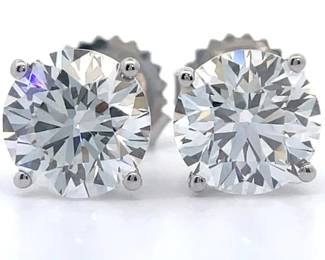 4 Carat Diamond Round Solitaire Stud Earrings in 14k White Gold