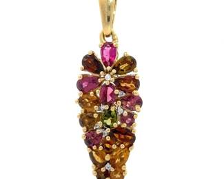 Multi-Colored Natural Tourmaline Cluster Leaf Pendant