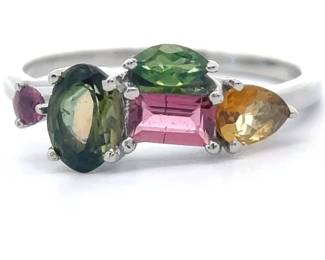 Natural Multi-Colored Tourmaline Cluster Ring
