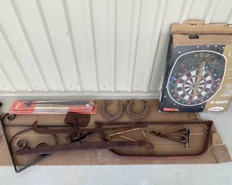 METAL HINGES, METAL SHELF BRACKETS, DART BOARD