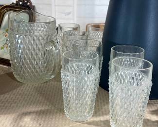 AMERICAN DIAMOND POINT PITCHER & GLASSES