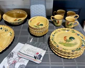 ROOSTER HAND-PAINTED CRIMPED RUFFLED EDGE ROOSTER DISHES BY HOME