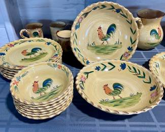 ROOSTER HAND-PAINTED CRIMPED RUFFLED EDGE ROOSTER DISHES BY HOME