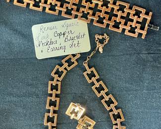 VINTAGE RENOIR SQUARE LINK COPPER NECKLACE, BRACELET AND EARRINGS