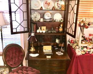 Vintage mahogany secretary & tufted chair