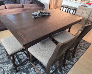 Dining room table, 2 stools, 1 bench, 2 chairs