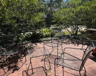 Wrought iron patio chairs, table