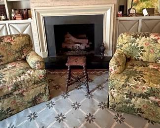 Pair Upholstered Club Chairs